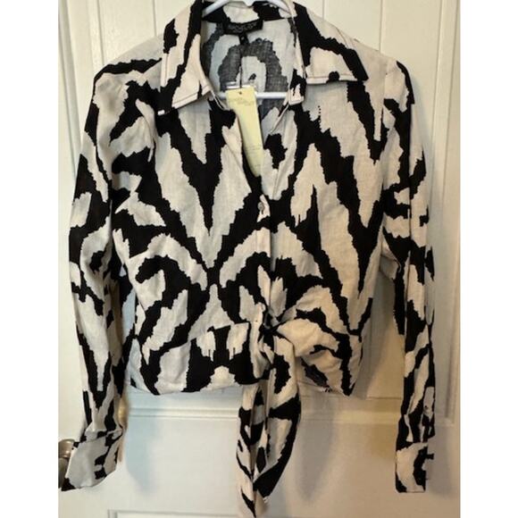 RACHEL ZOE 3 Piece Linen Blend Black White Damask Print Set S/M - Picture 2 of 11